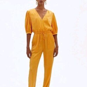 Jonathan Simkhai anahita hammered silk surplice jumpsuit  Orange Yellow - size 6